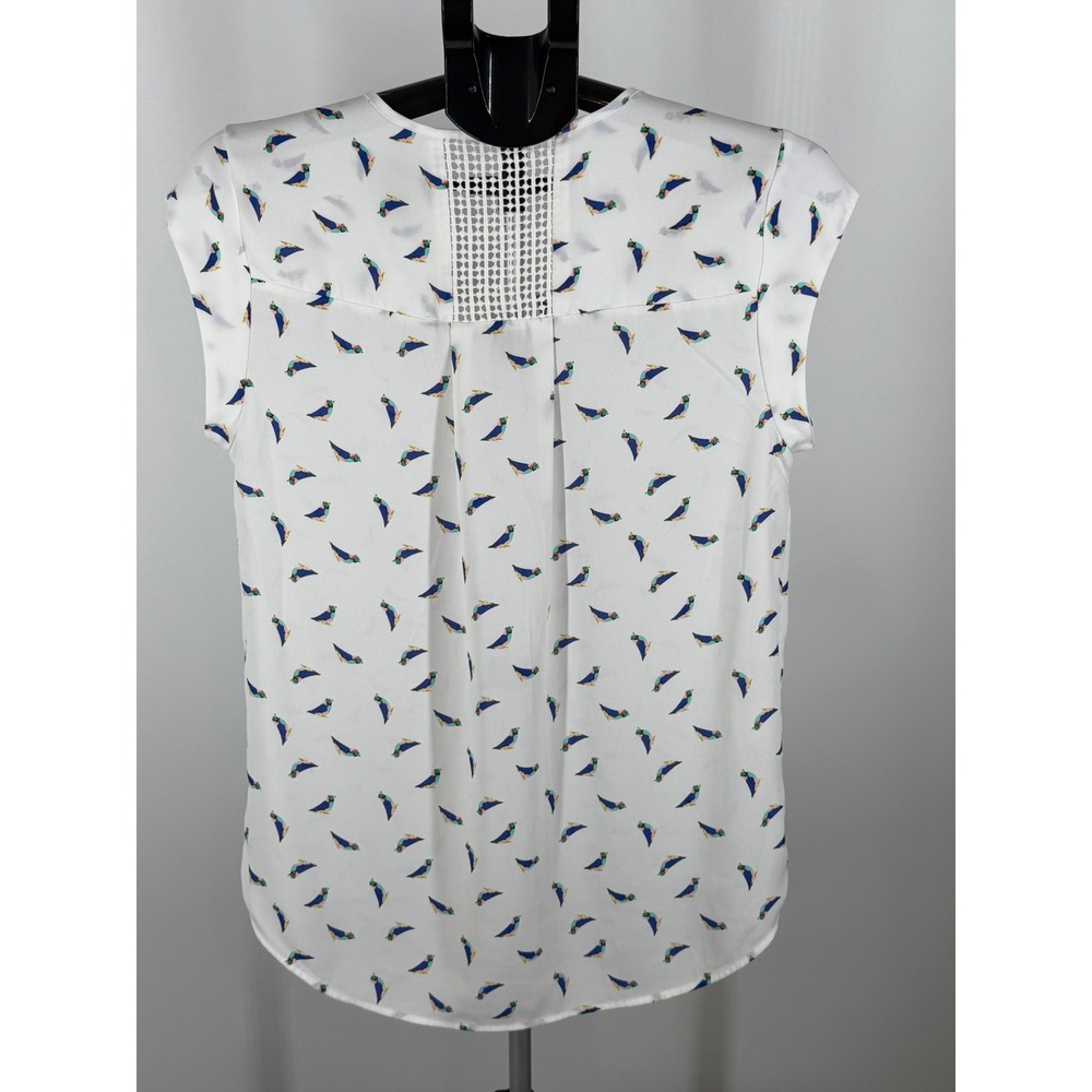 Daniel Rainn Bird Print Crochet Lace Pleated Sleeveless Blouse White Medium - Picture 4 of 8